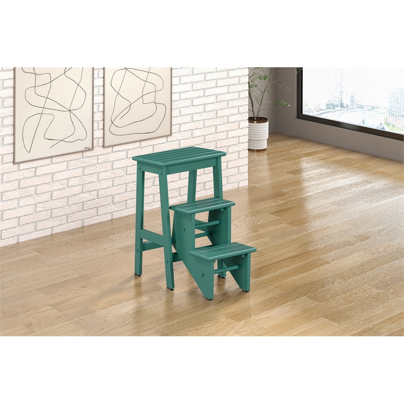 Boraam Wood Niko 24.5 in. Folding Step Stool in Jadepool Green Finish