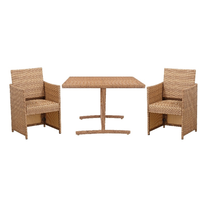 Boraam PVC Rattan Honeymoon 3pc Outdoor Dining Bistro Set in Gold Oak finish