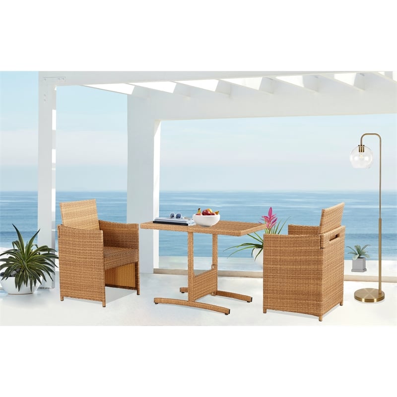 Boraam PVC Rattan Honeymoon 3pc Outdoor Dining Bistro Set in Gold Oak finish