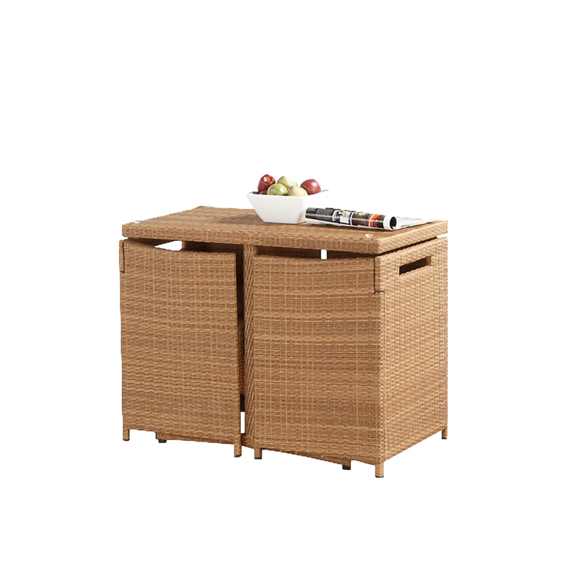 Boraam PVC Rattan Honeymoon 3pc Outdoor Dining Bistro Set in Gold Oak finish