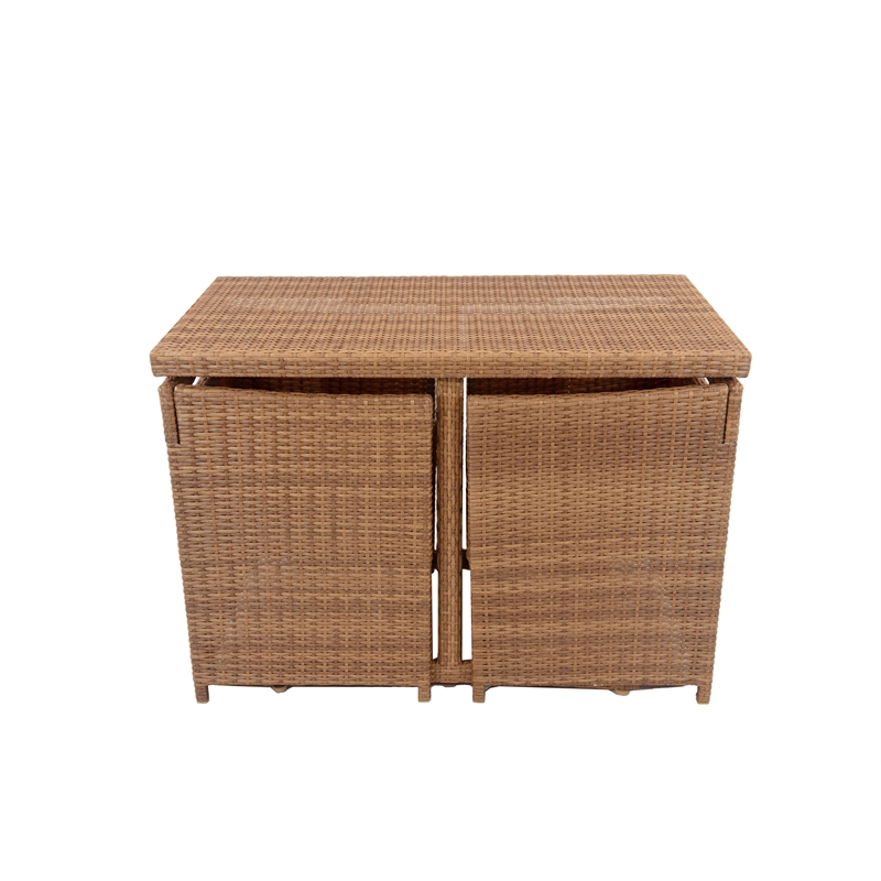 Boraam PVC Rattan Honeymoon 3pc Outdoor Dining Bistro Set in Gold Oak finish