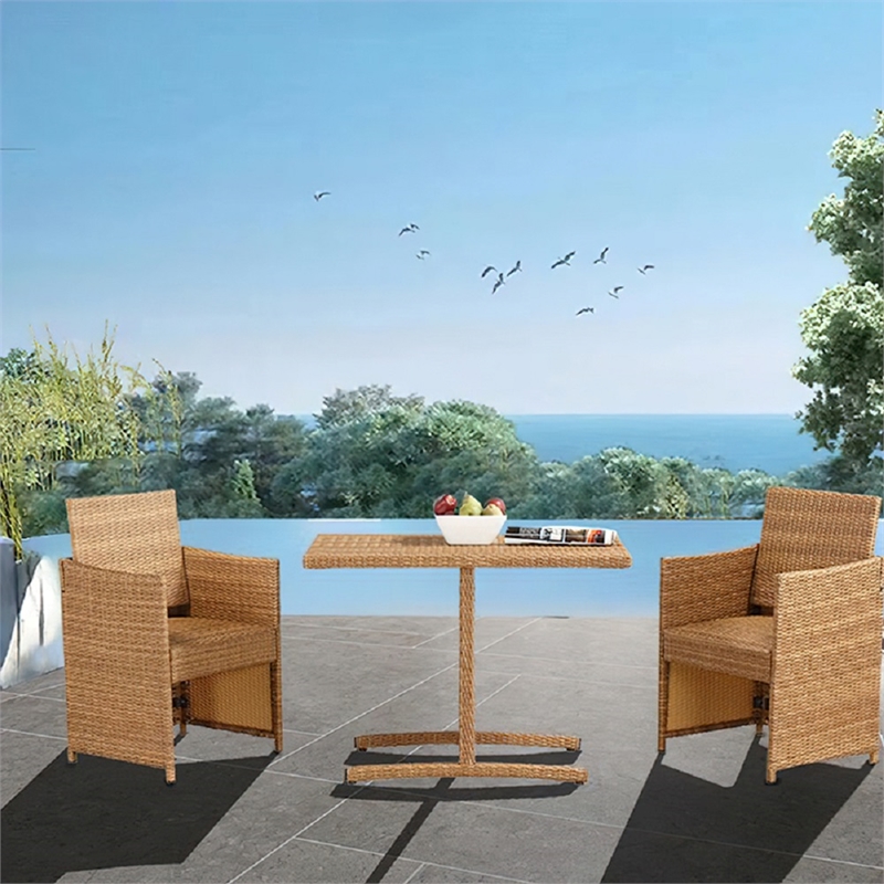 Boraam PVC Rattan Honeymoon 3pc Outdoor Dining Bistro Set in Gold Oak finish