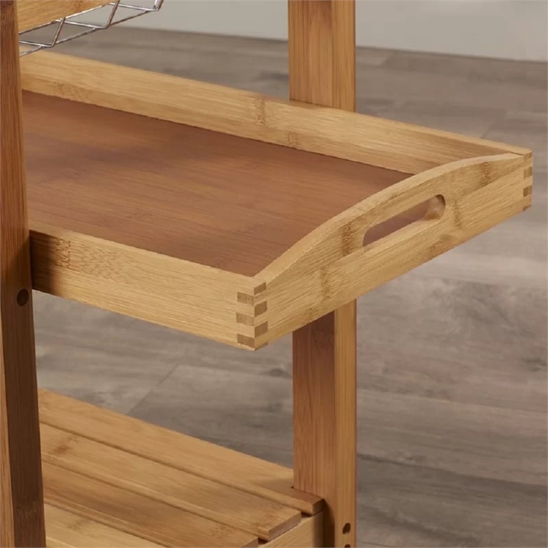 Boraam Aya Bamboo Kitchen Cart with Stainless Steel Top in Natural Finish