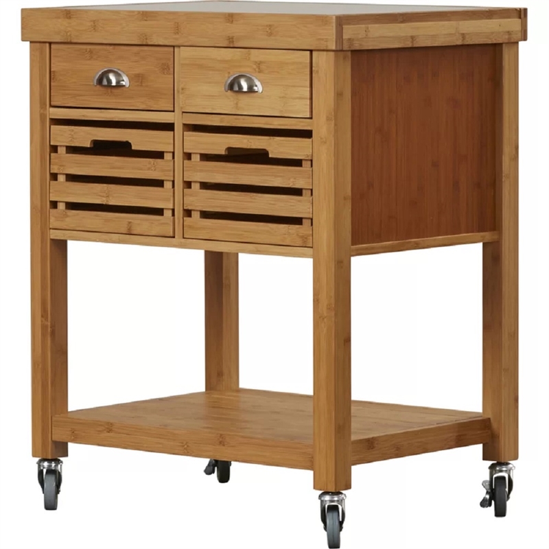 Boraam Kenta Bamboo Kitchen Cart with Natural Finish