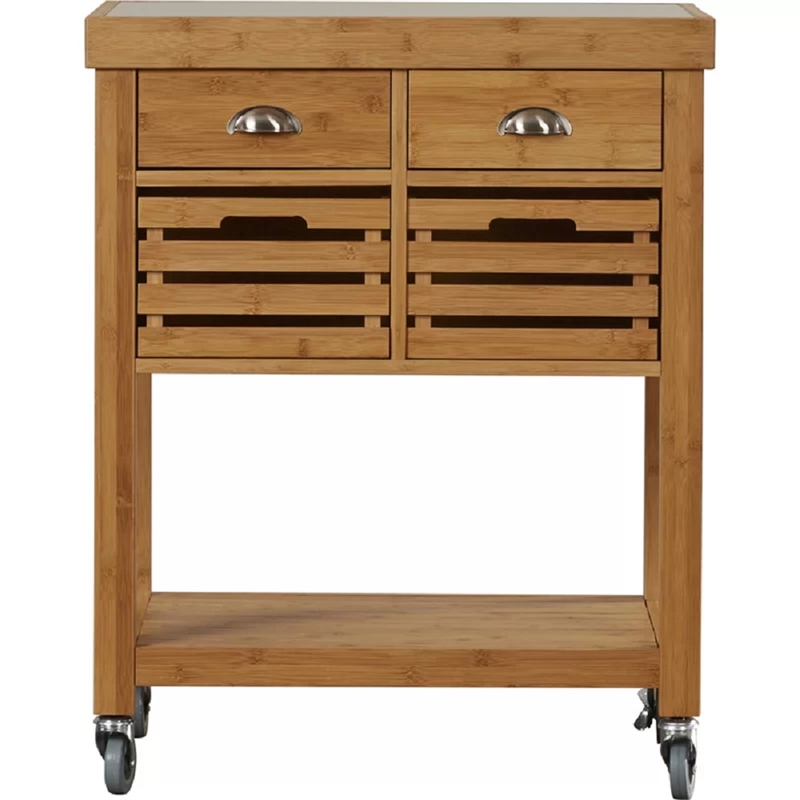 Boraam Kenta Bamboo Kitchen Cart with Natural Finish