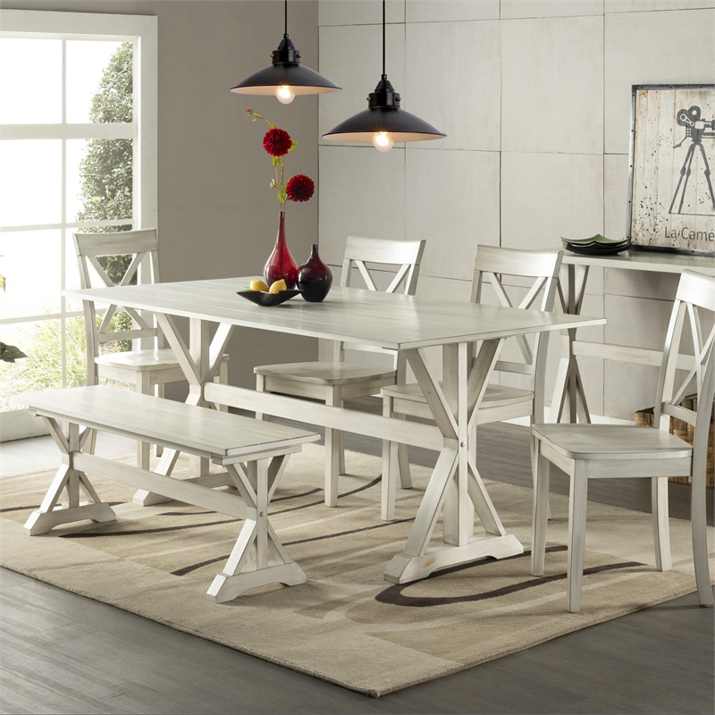 Boraam Jamestown Backless Dining Bench Antique White Finish
