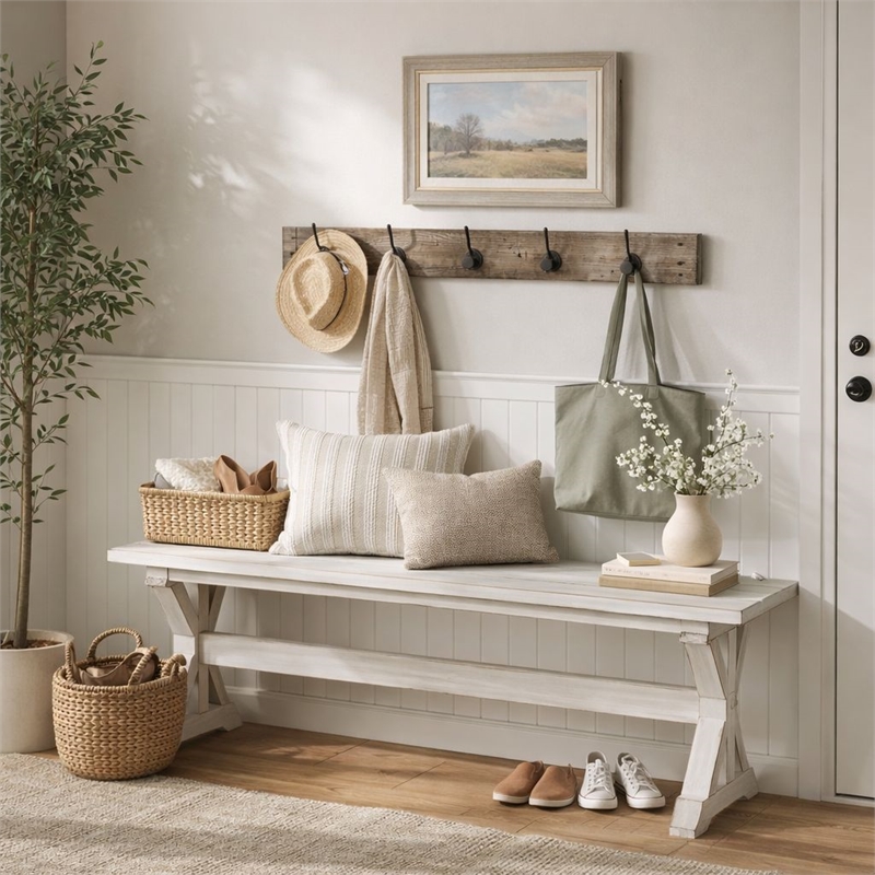 Boraam Jamestown Backless Dining Bench Antique White Finish