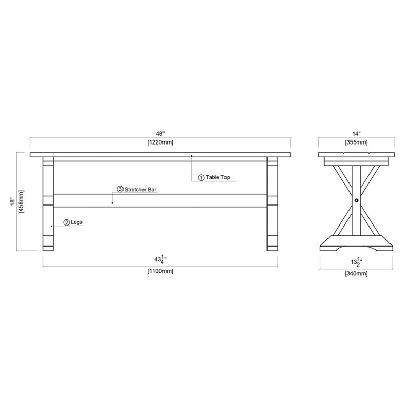 Boraam Jamestown Backless Dining Bench Antique White Finish