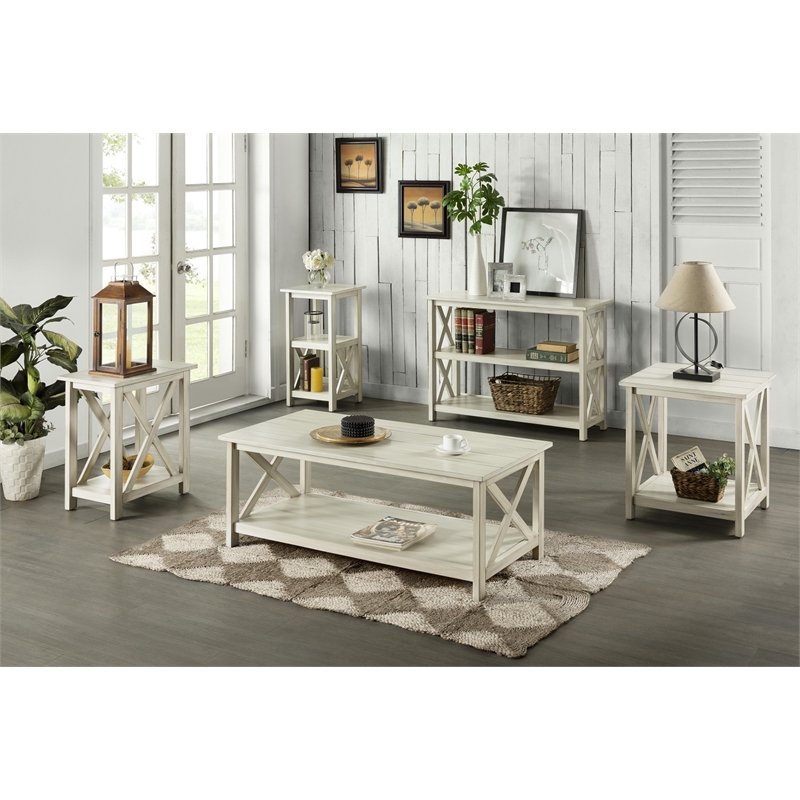 Boraam Wood Jamestown Side Table Antique White Finish