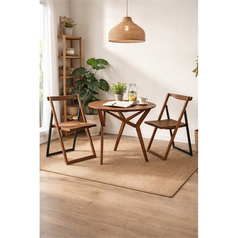 Boraam Wood Sydney Folding Chair Chestnut Wire-Brush Finish Set of 2