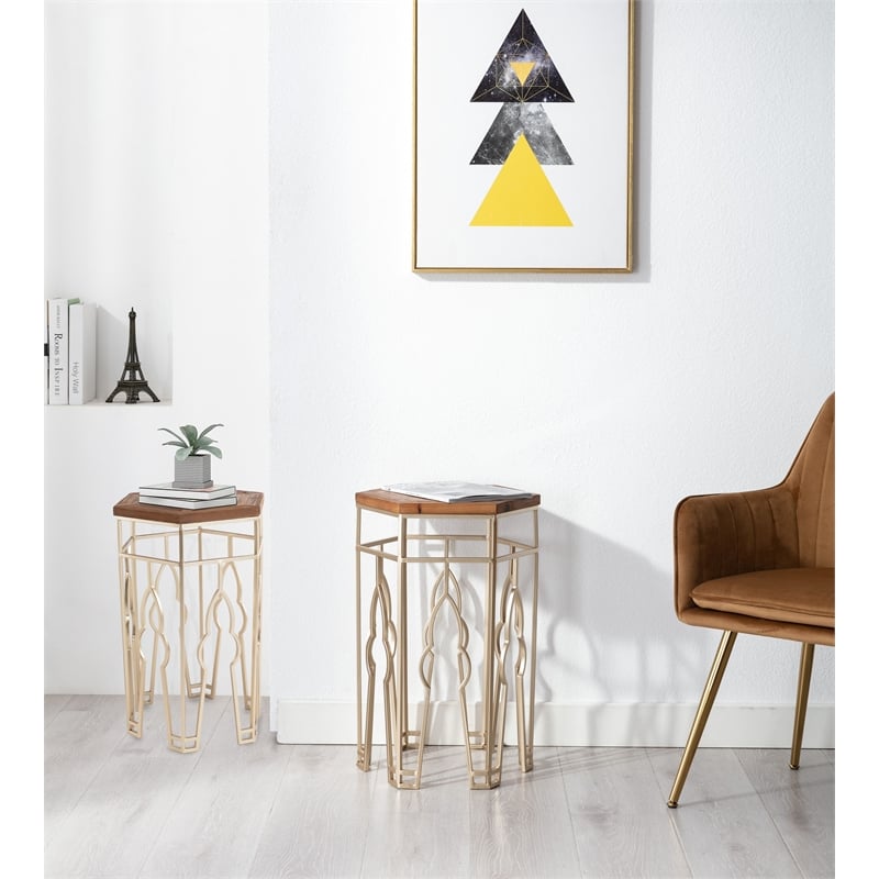 Boraam Genevieve Wood Nesting Tables - Set of 2 Gold & Natural