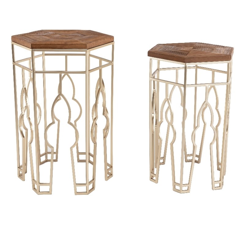 Boraam Genevieve Wood Nesting Tables - Set of 2 Gold & Natural