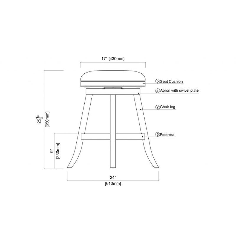 Boraam Wood Fenton Backless Swivel Counter Stool Ivory Wire-Brush Finish