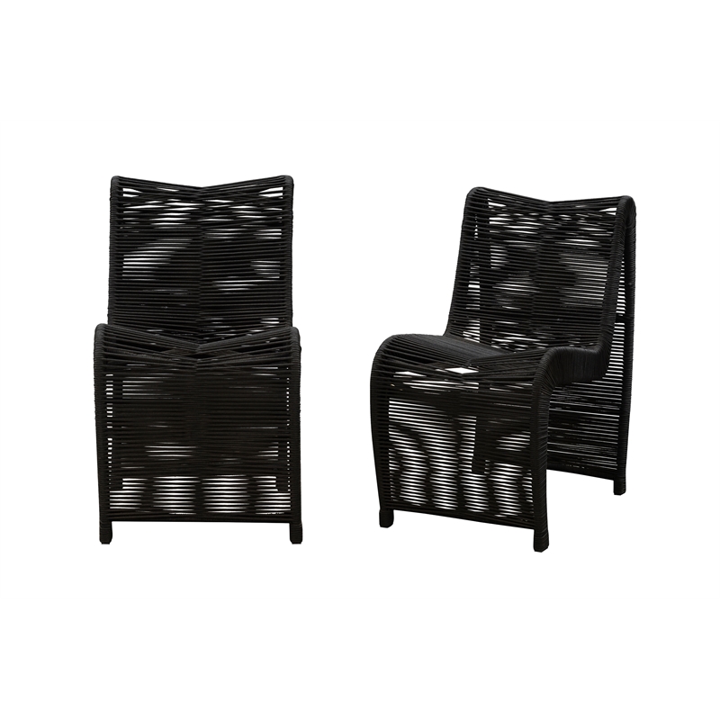 Boraam  Iron Lorenzo Rope Outdoor Patio Chairs in Black (Set of 2)