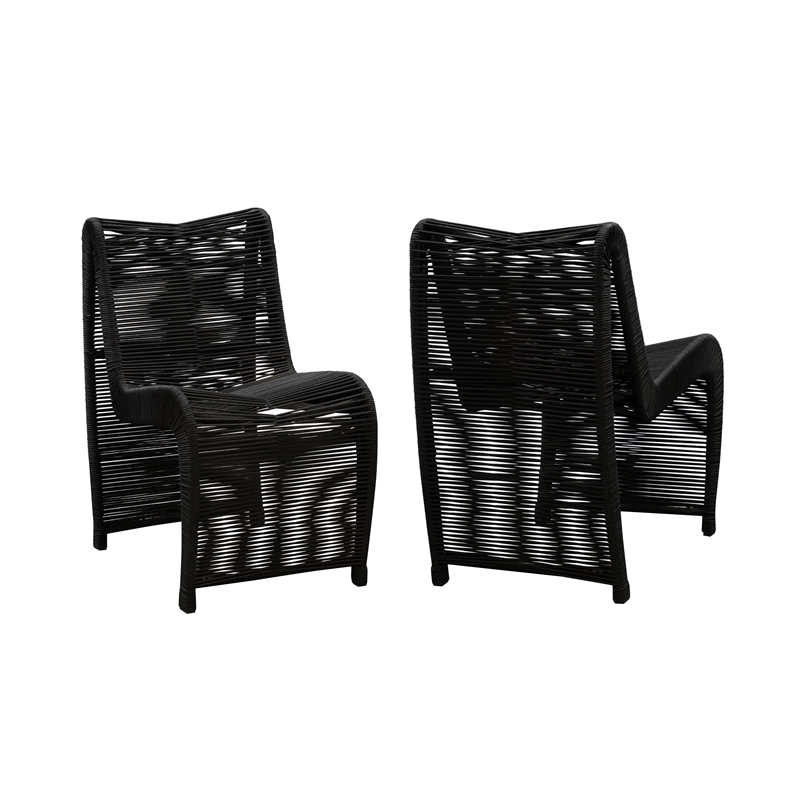 Boraam  Iron Lorenzo Rope Outdoor Patio Chairs in Black (Set of 2)