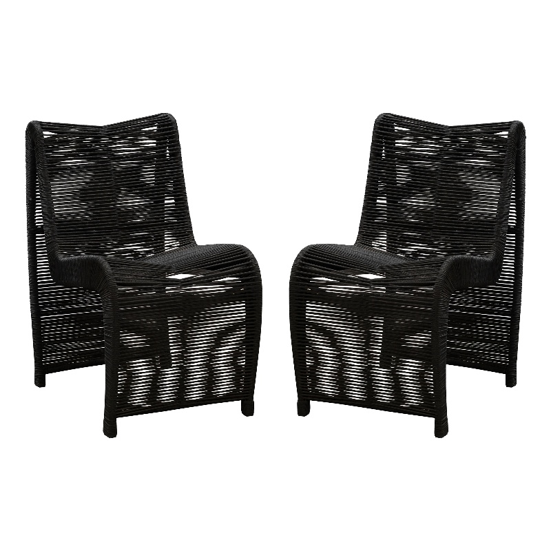 Boraam  Iron Lorenzo Rope Outdoor Patio Chairs in Black (Set of 2)
