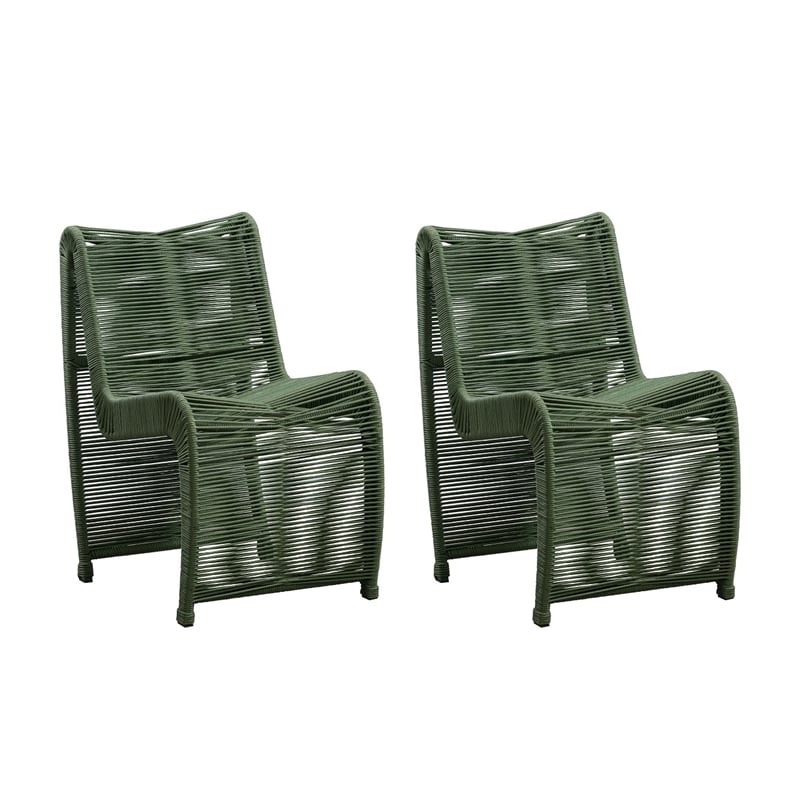 Boraam Metal Lorenzo Rope Outdoor Patio Chairs in Olive Green (Set of 2)