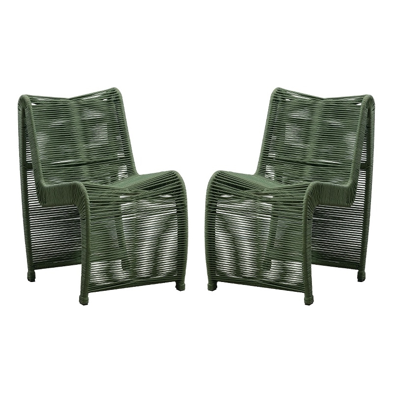 Boraam Metal Lorenzo Rope Outdoor Patio Chairs in Olive Green (Set of 2)