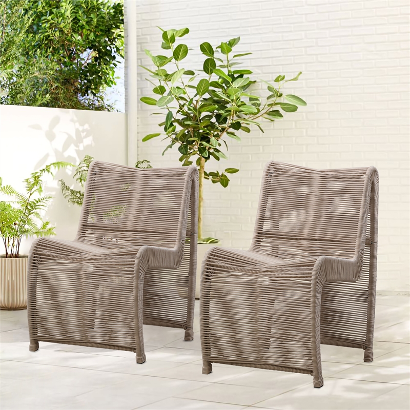Boraam Iron Lorenzo Rope Outdoor Patio Chairs in Tan (Set of 2)