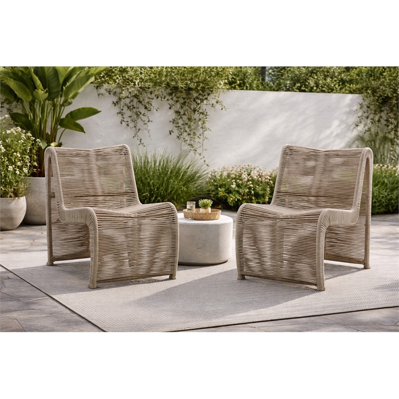 Boraam Iron Lorenzo Rope Outdoor Patio Chairs in Tan (Set of 2)