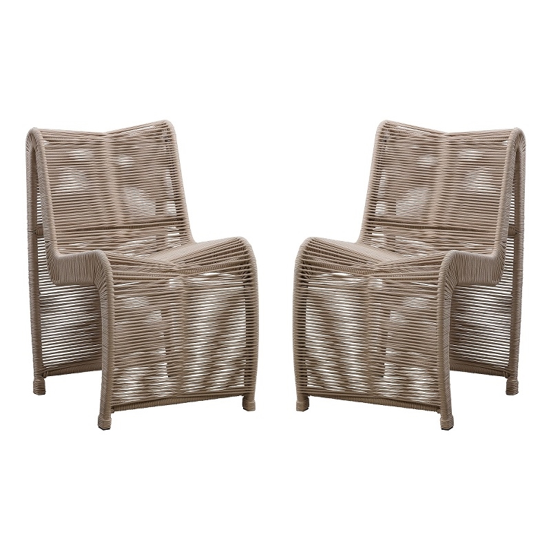 Boraam Iron Lorenzo Rope Outdoor Patio Chairs in Tan (Set of 2)