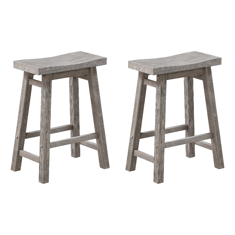 Boraam Wood Sonoma Saddle Counter Height Stool Storm Gray Wire-Brush Set of 2