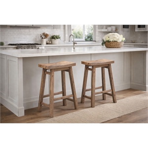 Boraam Sonoma Backless Wood Counter Stools - Set of 2 - Barnwood Wire-Brush