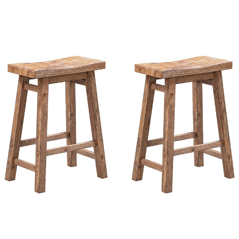 Boraam Sonoma Backless Wood Counter Stools - Set of 2 - Barnwood Wire-Brush