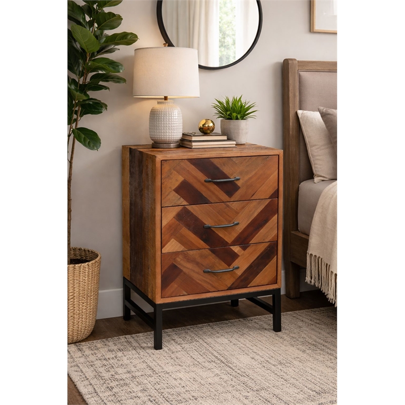 Boraam Benton Oak Wood 3 Drawer Nightstand - Natural Oak Finish
