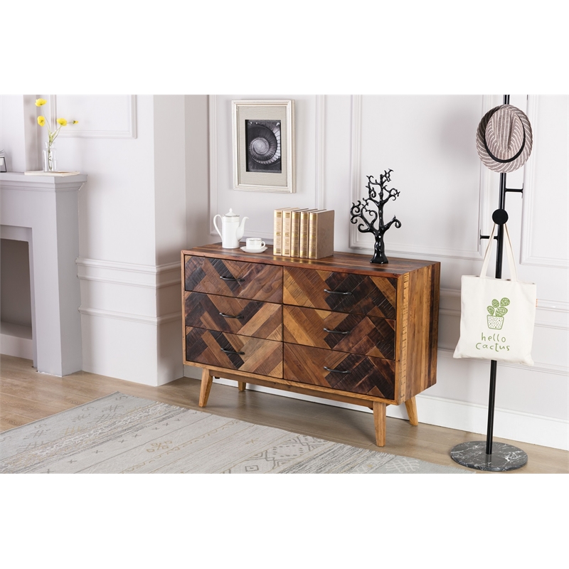 Boraam Benton Oak Wood 6 Drawer Dresser - Natural Oak Finish
