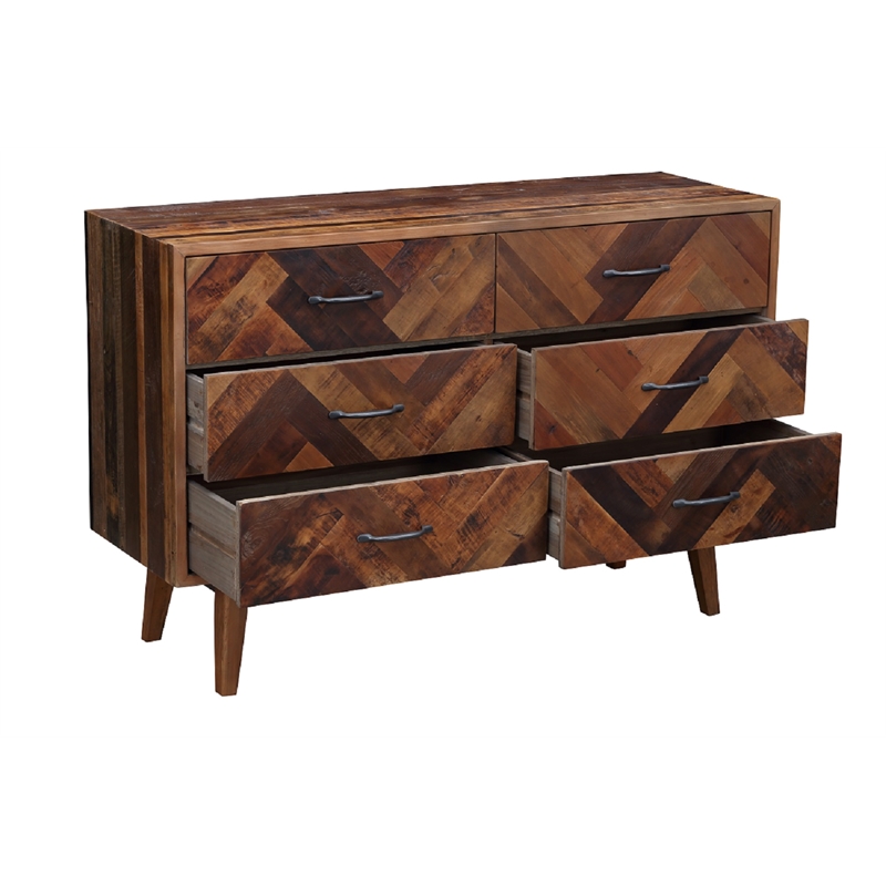 Boraam Benton Oak Wood 6 Drawer Dresser - Natural Oak Finish