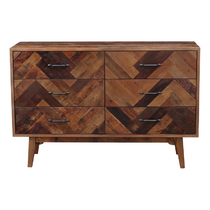 Boraam Benton Oak Wood 6 Drawer Dresser - Natural Oak Finish