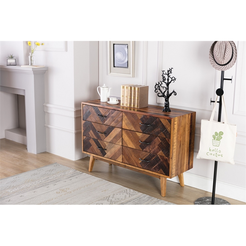 Boraam Benton Oak Wood 6 Drawer Dresser - Natural Oak Finish