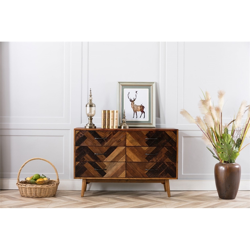 Boraam Benton Oak Wood 6 Drawer Dresser - Natural Oak Finish