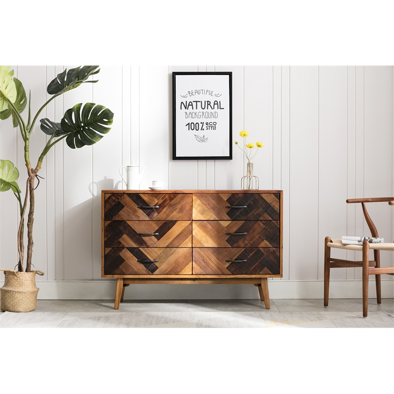 Boraam Benton Oak Wood 6 Drawer Dresser - Natural Oak Finish