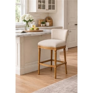 Boraam Wood Francesca Linen and Oak Wood Bar Stool - Tan/Natural Finish
