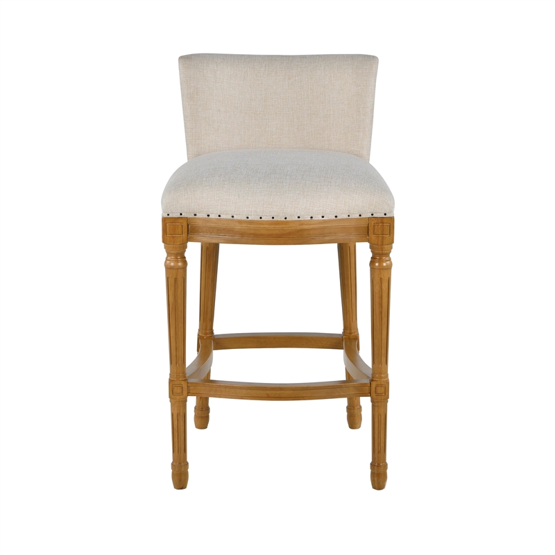 Boraam Wood Francesca Linen and Oak Wood Bar Stool - Tan/Natural Finish