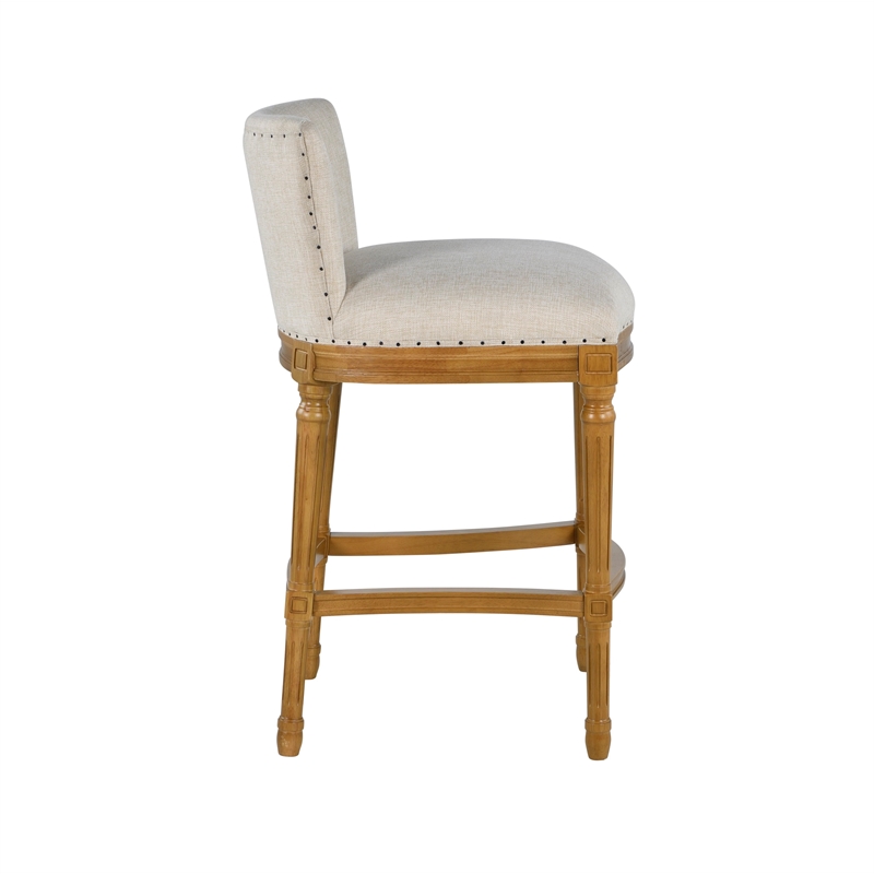 Boraam Wood Francesca Linen and Oak Wood Bar Stool - Tan/Natural Finish
