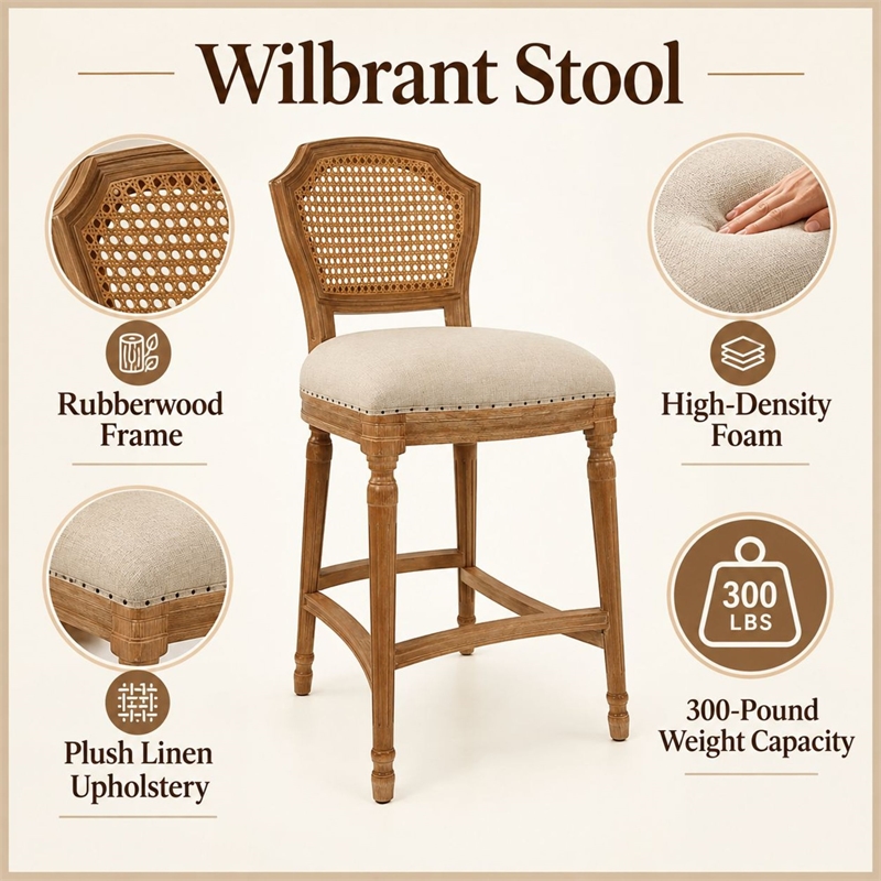 Boraam Wood Wilbrandt Stationary Bar Stool - Tan/Natural Finish