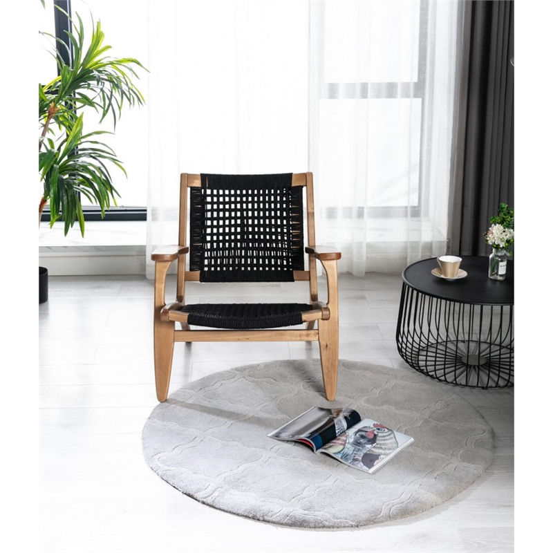 Boraam Wood Harrison Woven Rope Accent Chair - Black/Natural Finish