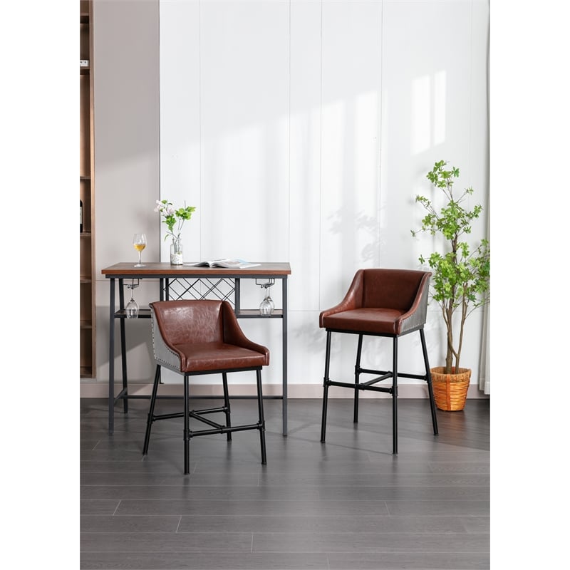 Boraam Parlor Adjustable Faux Leather & Metal Stool in Desert Red/Black