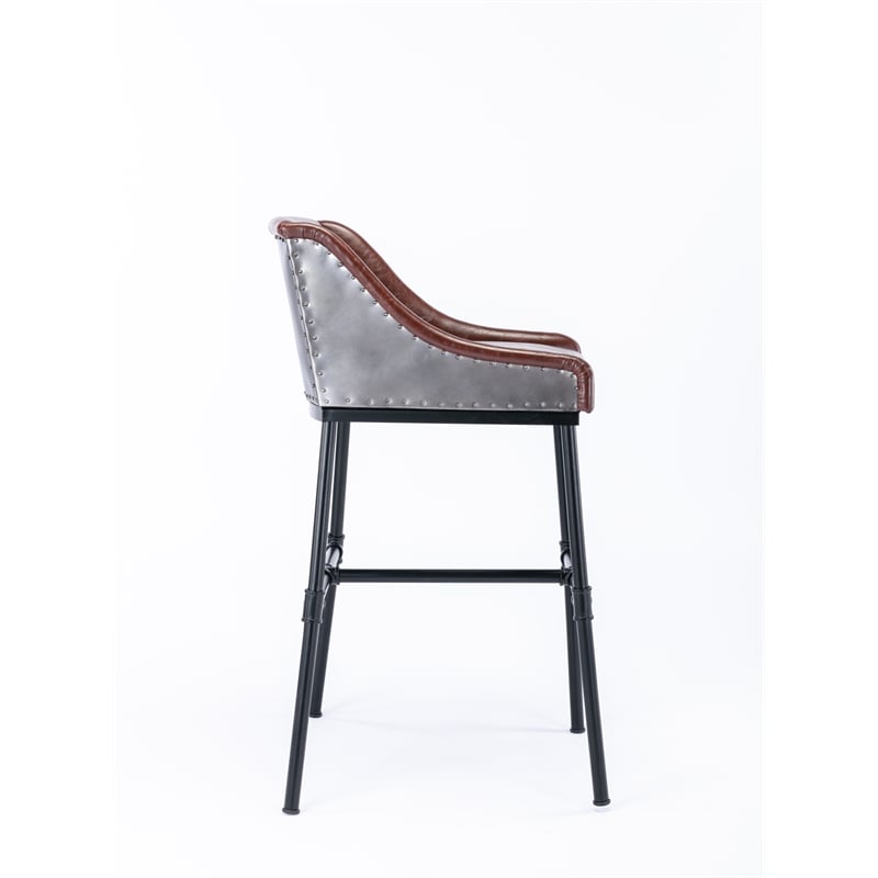 Boraam Parlor Adjustable Faux Leather & Metal Stool in Desert Red/Black