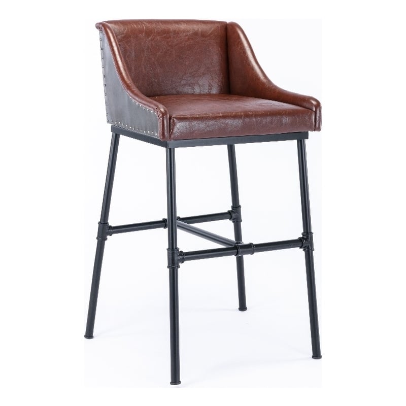 Boraam Parlor Adjustable Faux Leather & Metal Stool in Desert Red/Black