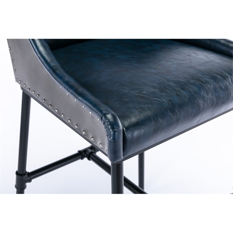 Boraam Parlor Adjustable Faux Leather & Metal Stool in Midnight Blue/Black