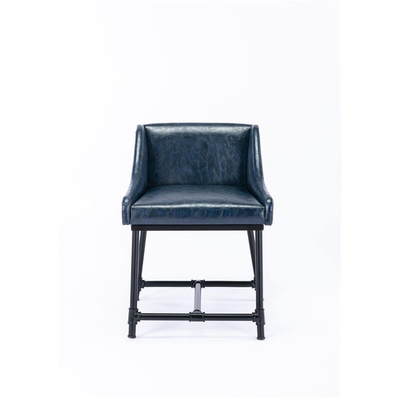 Boraam Parlor Adjustable Faux Leather & Metal Stool in Midnight Blue/Black