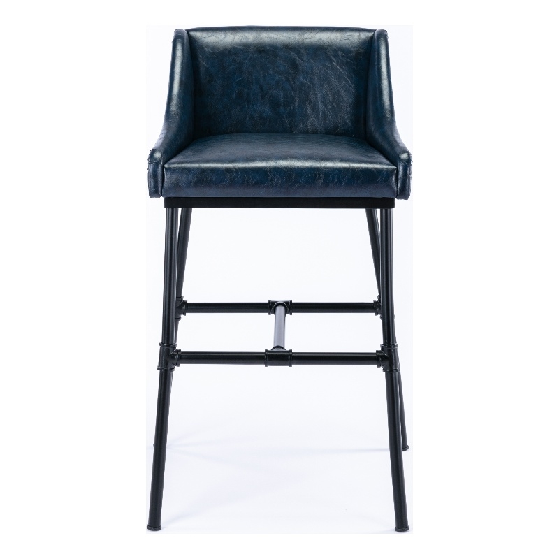 Boraam Parlor Adjustable Faux Leather & Metal Stool in Midnight Blue/Black