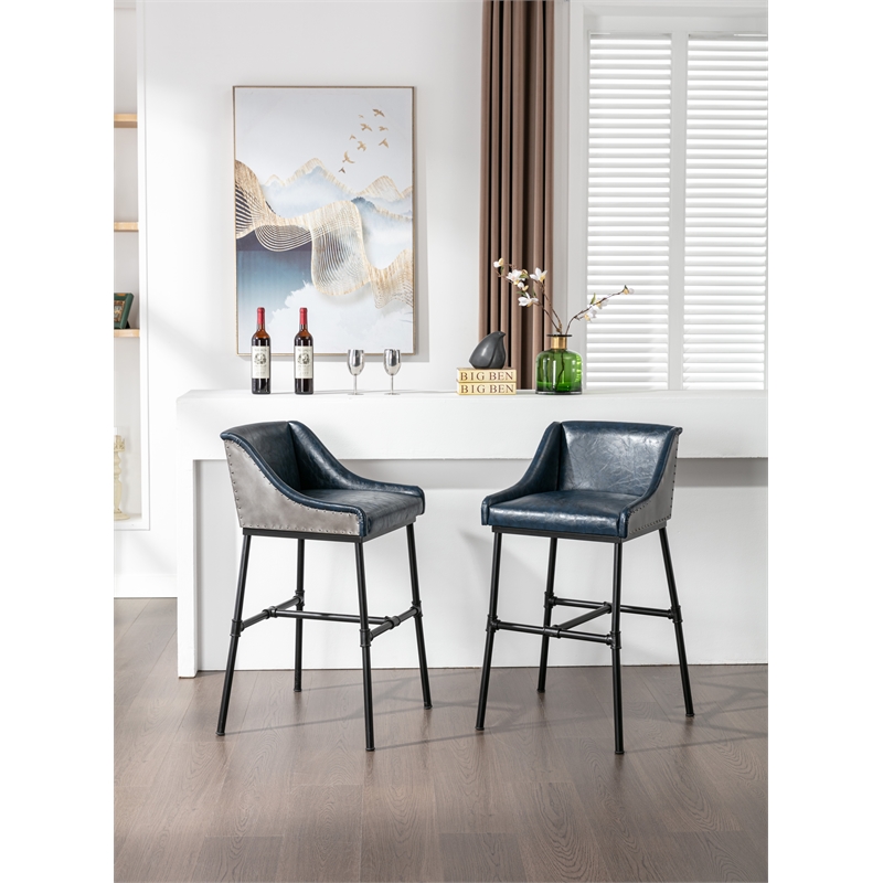 Boraam Parlor Adjustable Faux Leather & Metal Stool in Midnight Blue/Black