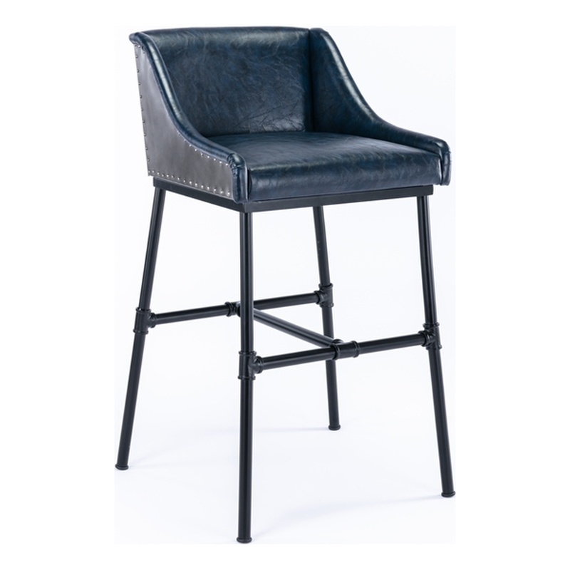 Boraam Parlor Adjustable Faux Leather & Metal Stool in Midnight Blue/Black