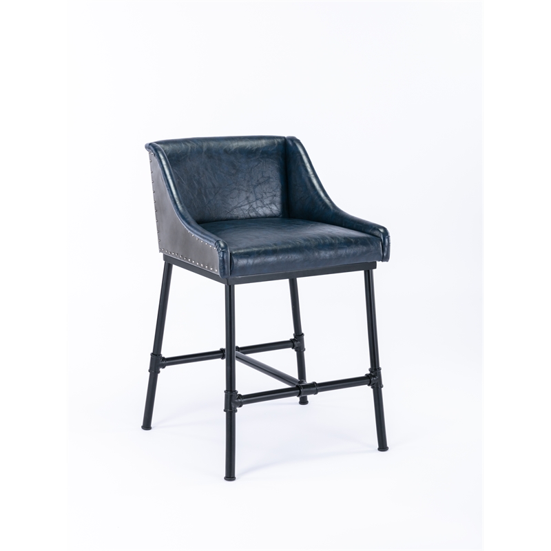 Boraam Parlor Adjustable Faux Leather & Metal Stool in Midnight Blue/Black