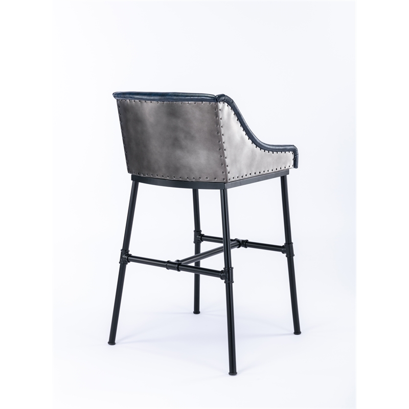 Boraam Parlor Adjustable Faux Leather & Metal Stool in Midnight Blue/Black